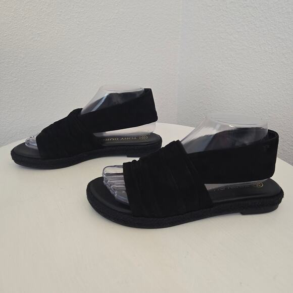 Tory Burch Women's Black Suede Leather Slingback Espadrille Sandals Size 7 - Picture 2 of 10